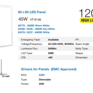 Pannello LED 60x60 45w Luce Natura 4000°k 5400 Lumen